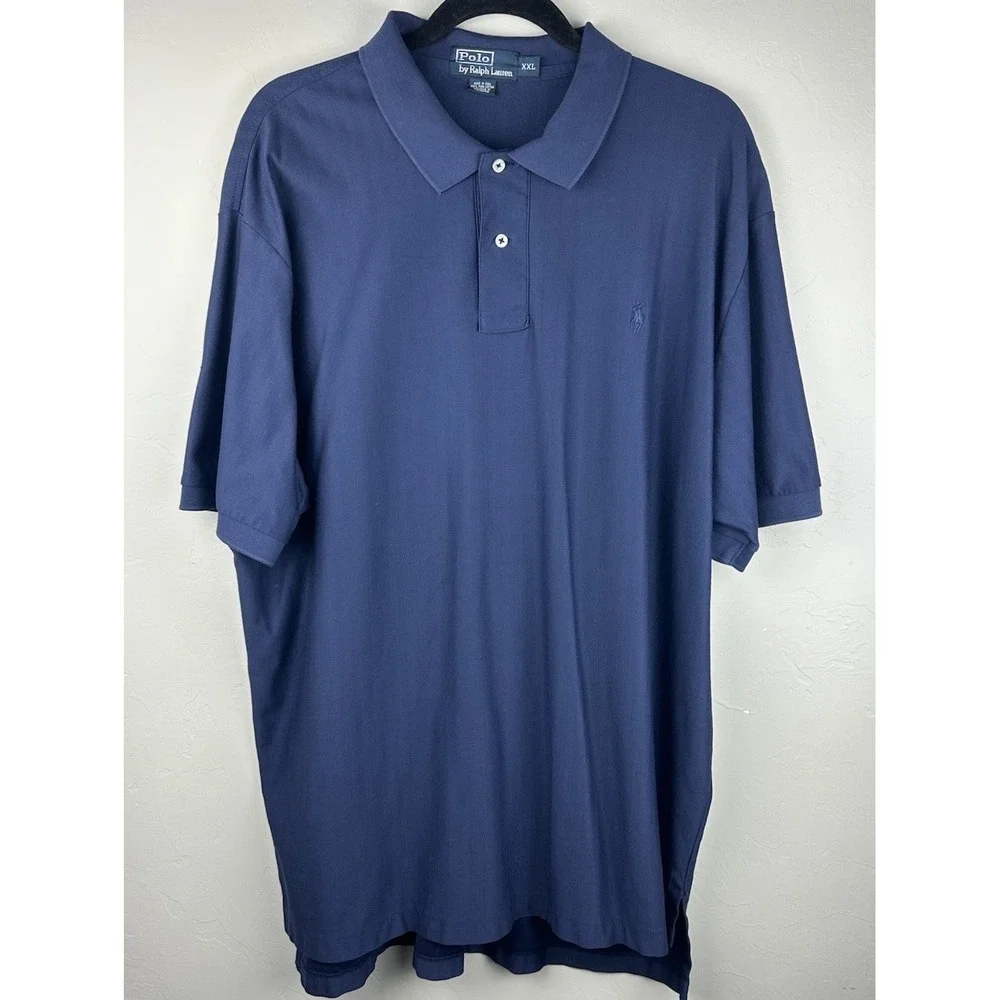 Polo Ralph Lauren Mens XXL Blue Herringbone Pima Cotton Polo Shirt Pony Logo